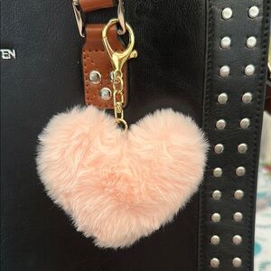 Pink Fluffy Heart Bag Charm